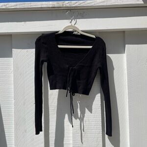 Black Crop Tie Front Cardigan